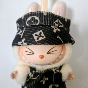 Smiling Bunny Plush Toy with Black Outfit
